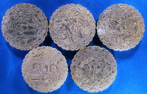 Five top quality deep-carved counters