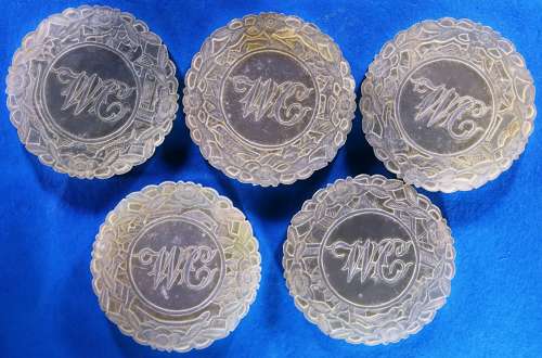 Five top quality deep-carved counters
