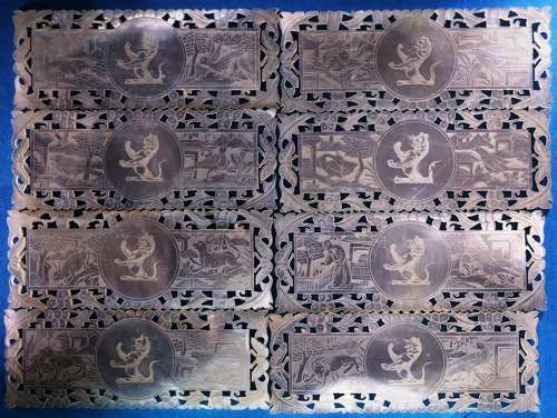 Eight quality  large fretted armorial counters forunidentified family