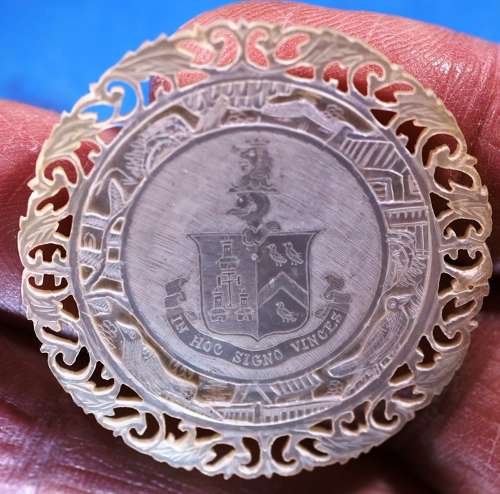 Superb set of three large deep-carved fretted armorials