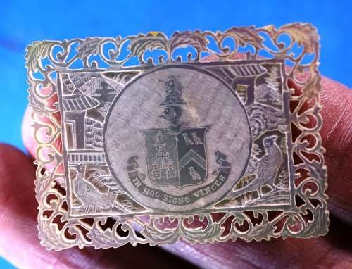 Superb set of three large deep-carved fretted armorials