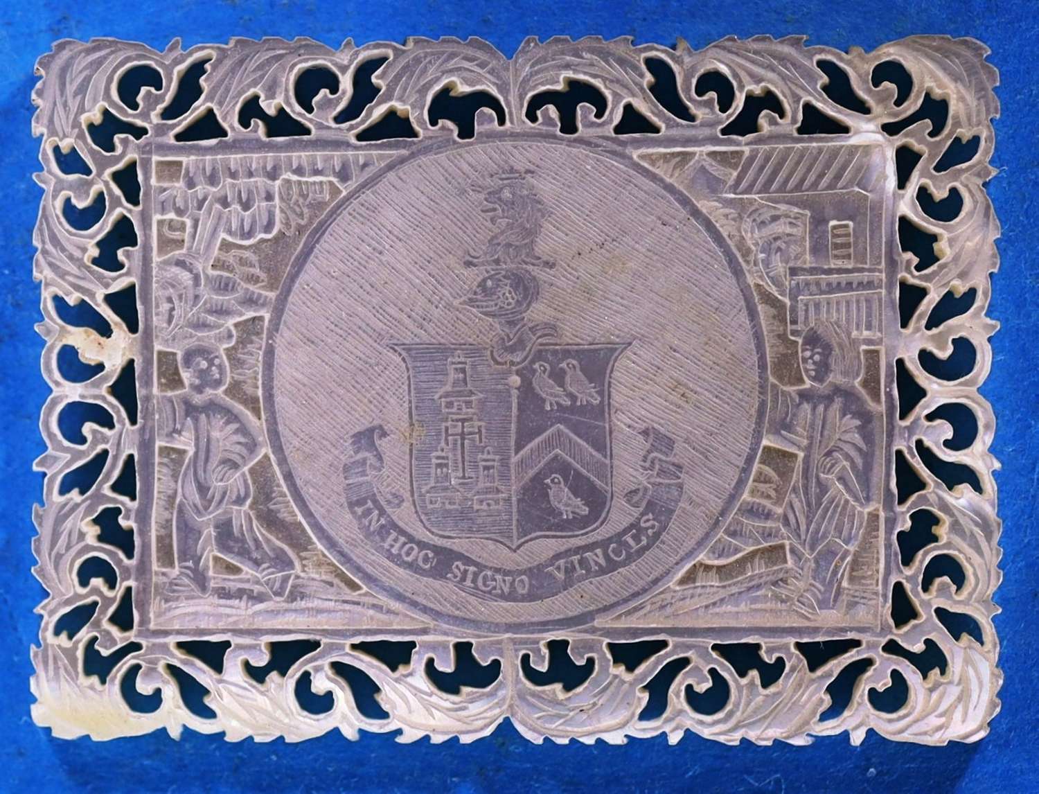 Superb deep-carved fretted armorial!