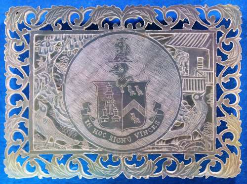 Superb large deep-carved fretted armorial