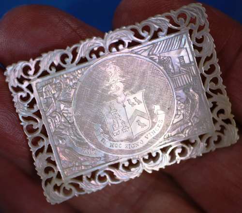 Superb large deep-carved fretted armorial