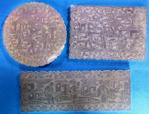 Set of three shapes with thistle ?crest?